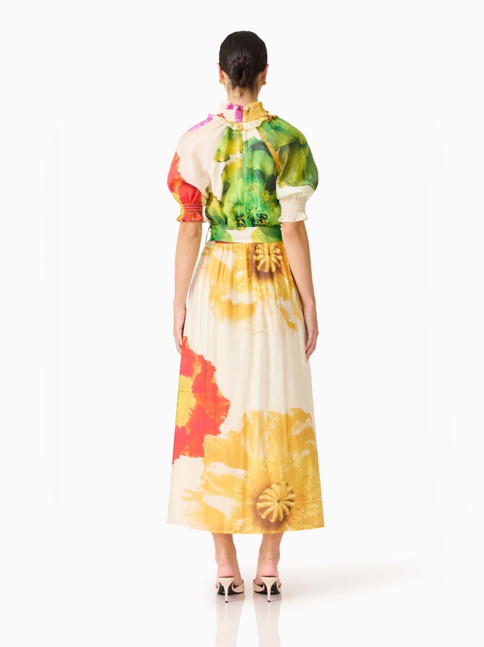 ELLIATT Lilia Puff Sleeve Maxi Dress in Floral Multi wedding Guest Size S NWT - Picture 2 of 9